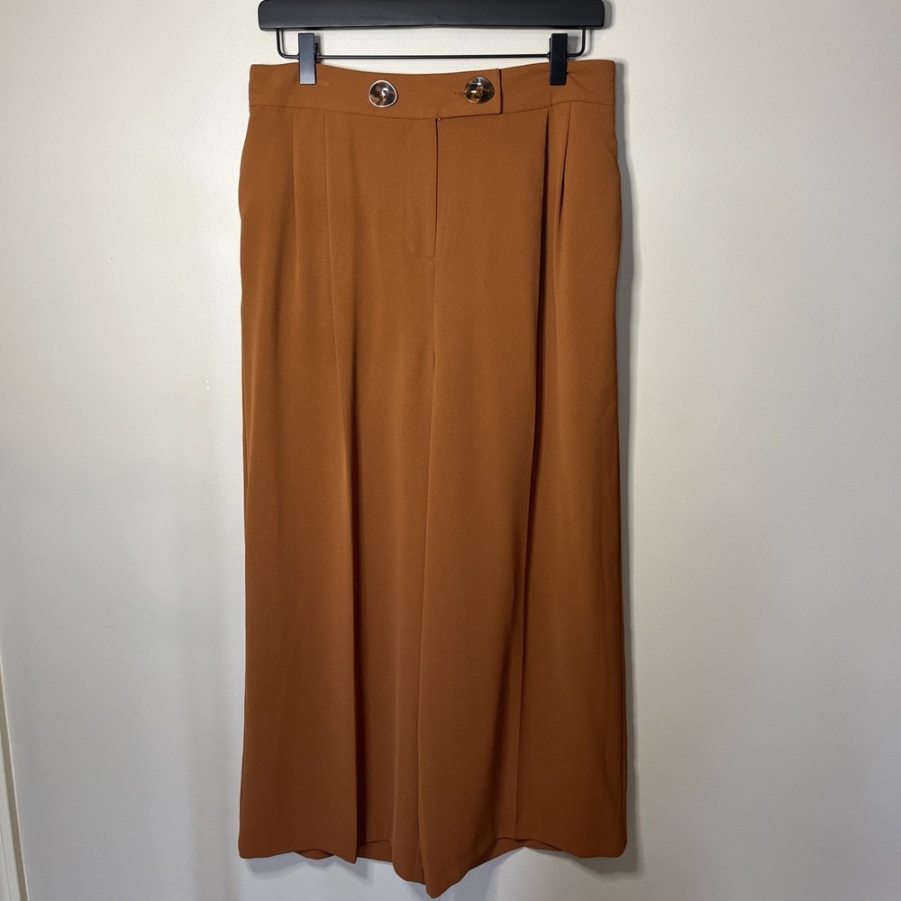 NWT Topshop Pants Womens High Waist Wide Leg Orange‎ Rust Polyester Size 8